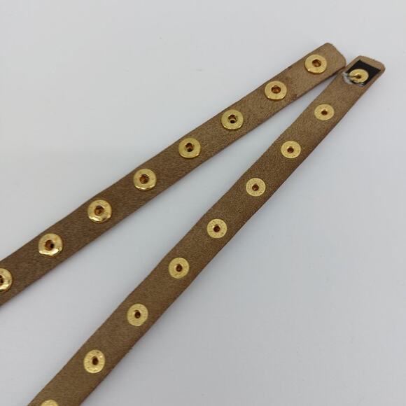 Women's Brown Leather Fashion Button Belt Dress Snap Button Gold Tone One Size - Picture 3 of 12